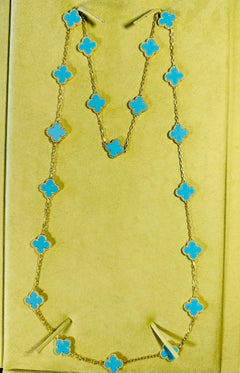 Van Cleef & Arpels Vintage Alhambra  20 Turquoise 18k gold Necklace