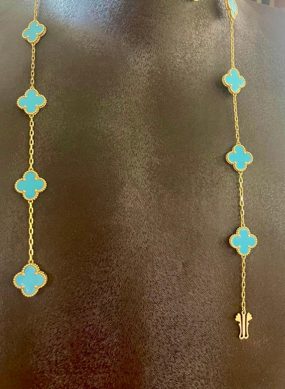 Contemporary Van Cleef & Arpels Vintage Alhambra  20 Turquoise 18k gold Necklace