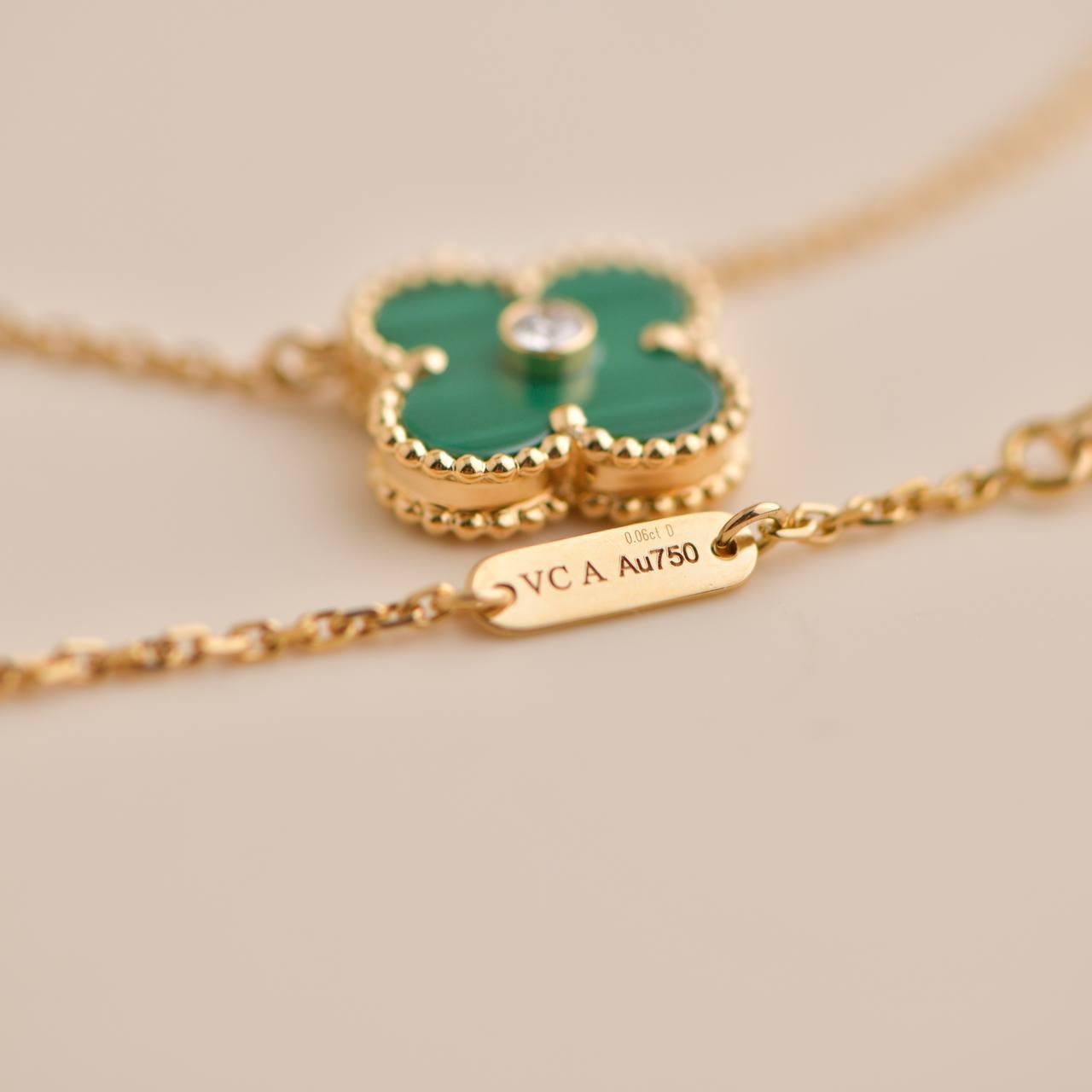 Van Cleef & Arpels Vintage Alhambra 2013 Diamond Malachite Pendant Necklace 1