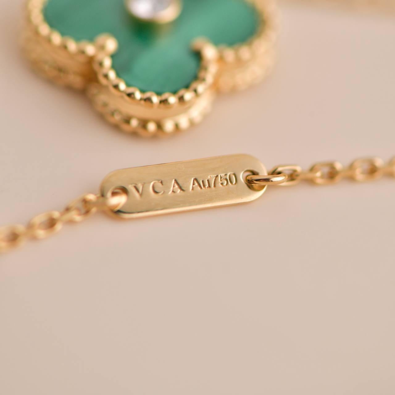 Van Cleef & Arpels Vintage Alhambra 2013 Diamond Malachite Pendant Necklace 1