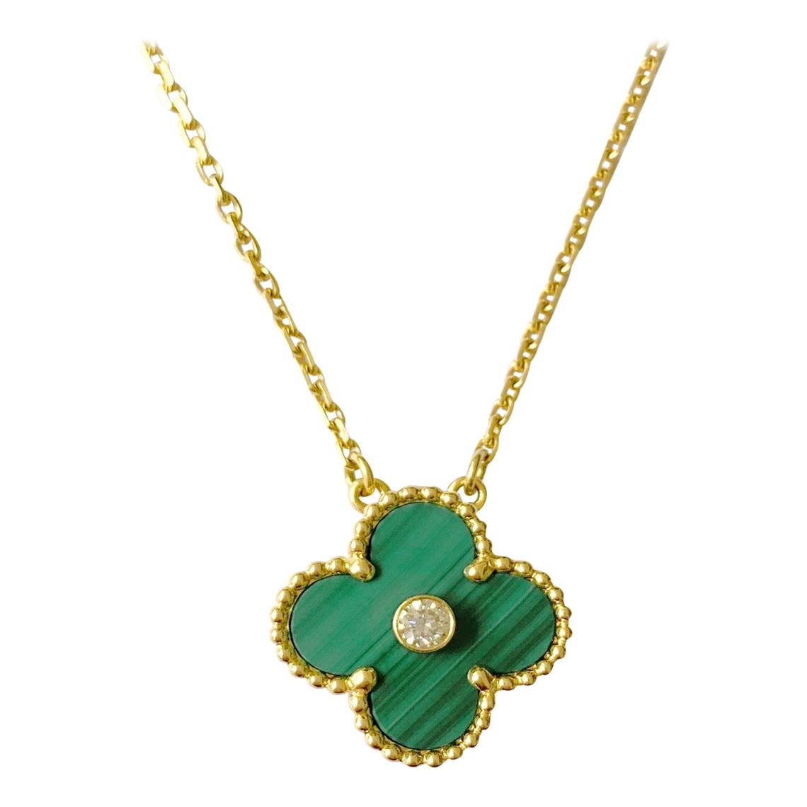 Van Cleef & Arpels Vintage Alhambra 2013 Diamond Malachite Pendant Necklace