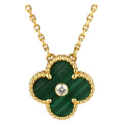 Van Cleef & Arpels Vintage Alhambra 2013 Halskette mit Diamant- Malachit-Anhänger