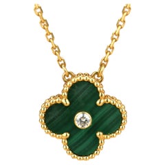 Van Cleef 
Arpels Vintage Alhambra 2013 Diamond Malachite Pendant Necklace