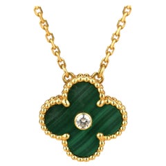 Van Cleef & Arpels Vintage Alhambra 2013 Diamond Malachite Pendant Necklace