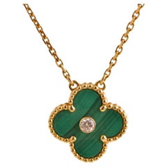 Van Cleef & Arpels Vintage Alhambra 2013 Diamond Malachite Pendant Necklace