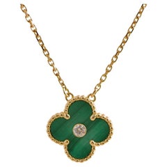 Van Cleef & Arpels Vintage Alhambra 2013 Diamond Malachite Pendant Necklace