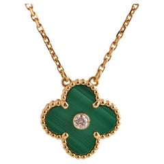 Van Cleef & Arpels Vintage Alhambra 2013 Diamond Malachite Pendant Necklace
