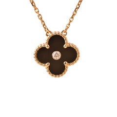 Van Cleef & Arpels Vintage Alhambra 2016 Holiday Diamond Onyx 18K Rose Gold Pend