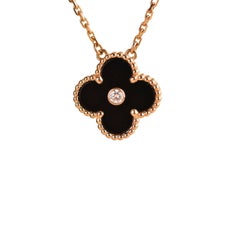 Van Cleef & Arpels Vintage Alhambra 2016 Holiday Diamond Onyx 18K Rose Gold Pend