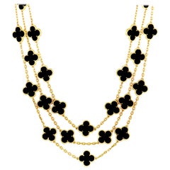Van Cleef & Arpels Vintage Alhambra 29 Motif Onyx Yellow Gold Necklace
