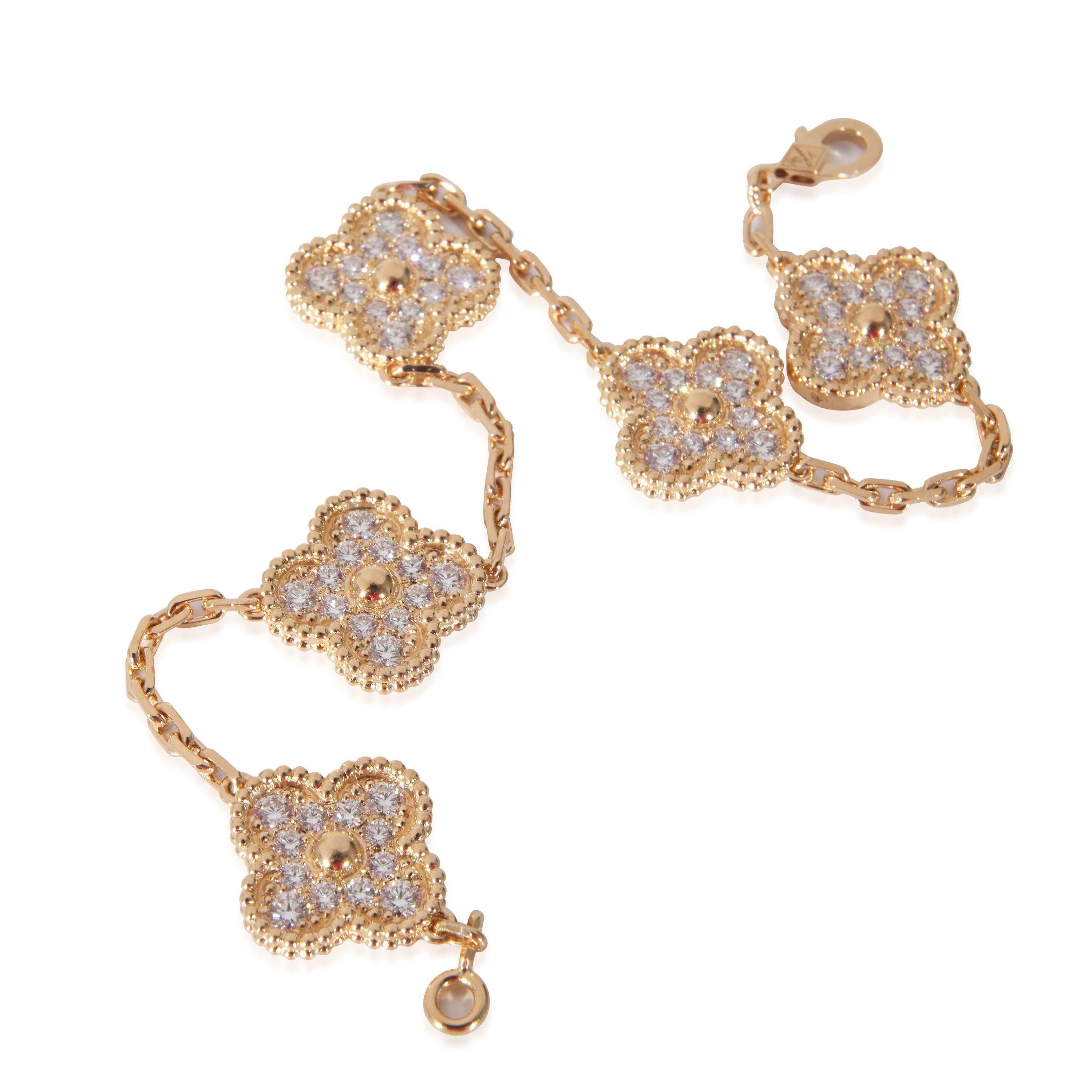 Van Cleef & Arpels Vintage Alhambra Armband aus Gelbgold mit 5 Diamantenmotiven im Zustand „Hervorragend“ in New York, NY