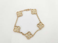 Van Cleef & Arpels Vintage Alhambra 5 Diamond Pave Motifs Yellow Gold Bracelet
