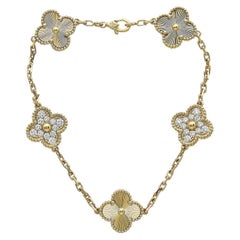 Van Cleef & Arpels Vintage Alhambra 5-Motif 18K Yellow Gold and Diamond Bracelet