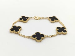 Van Cleef & Arpels Vintage Alhambra 5 Motif Black Onyx 18K Yellow Gold Bracelet
