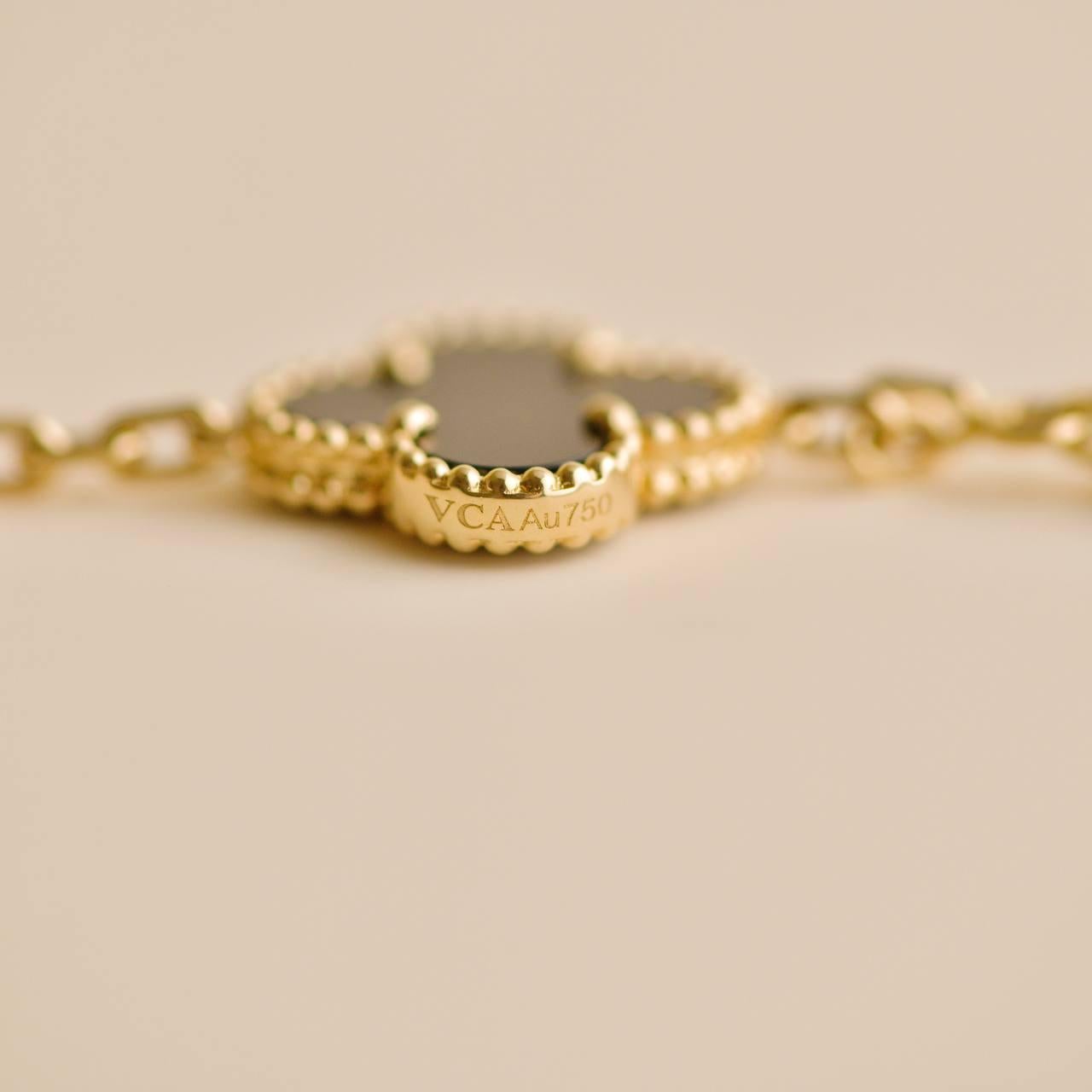 Van Cleef & Arpels Vintage Alhambra 5 Motif Black Onyx 18K Yellow Gold Bracelet 1