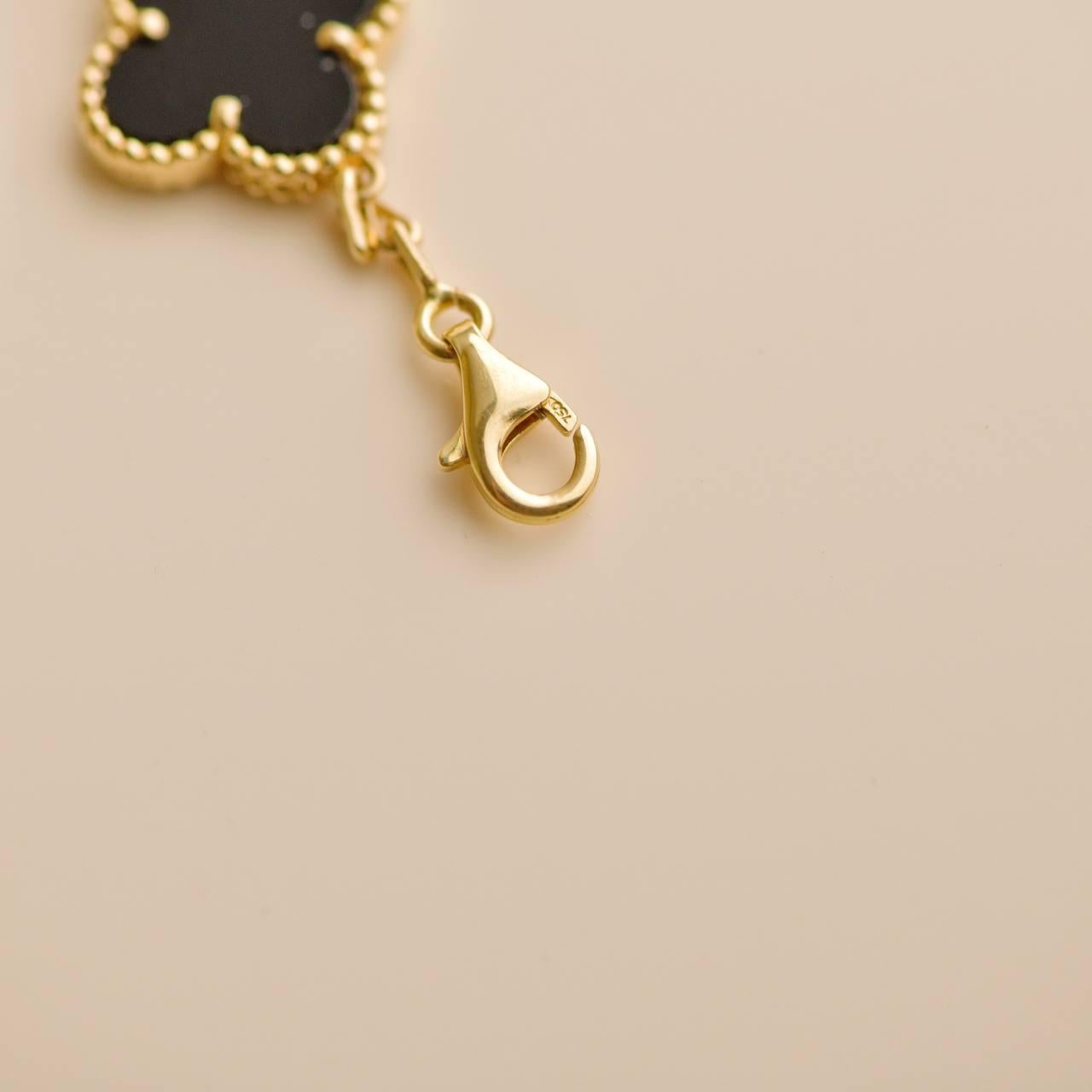 Van Cleef & Arpels Vintage Alhambra 5 Motif Black Onyx 18K Yellow Gold Bracelet 3
