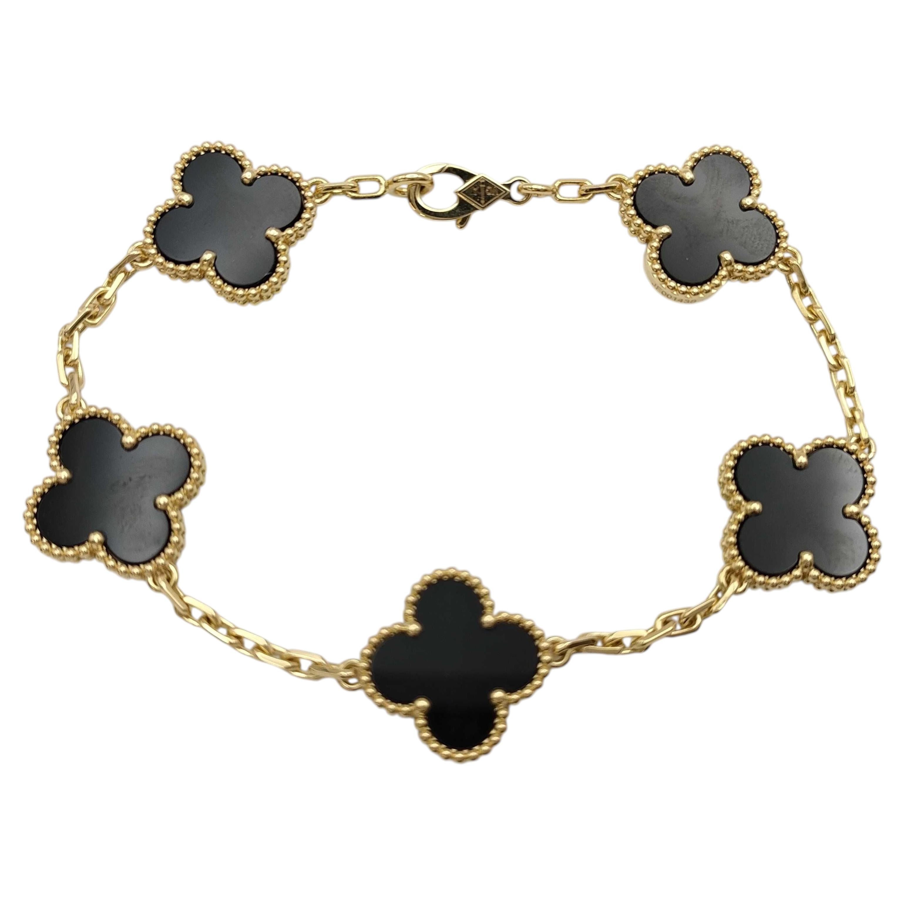 Van Cleef & Arpels Bracciale Vintage Alhambra 5 Motivi Onice Nera Oro Giallo 18K