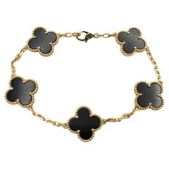 Van Cleef & Arpels Vintage Alhambra 5 Motif Black Onyx 18K Yellow Gold Bracelet
