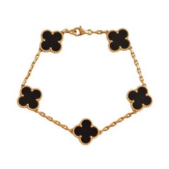 Van Cleef & Arpels Vintage Alhambra 5 Motiv Schwarzer Onyx 18K Gelbgold-Armband