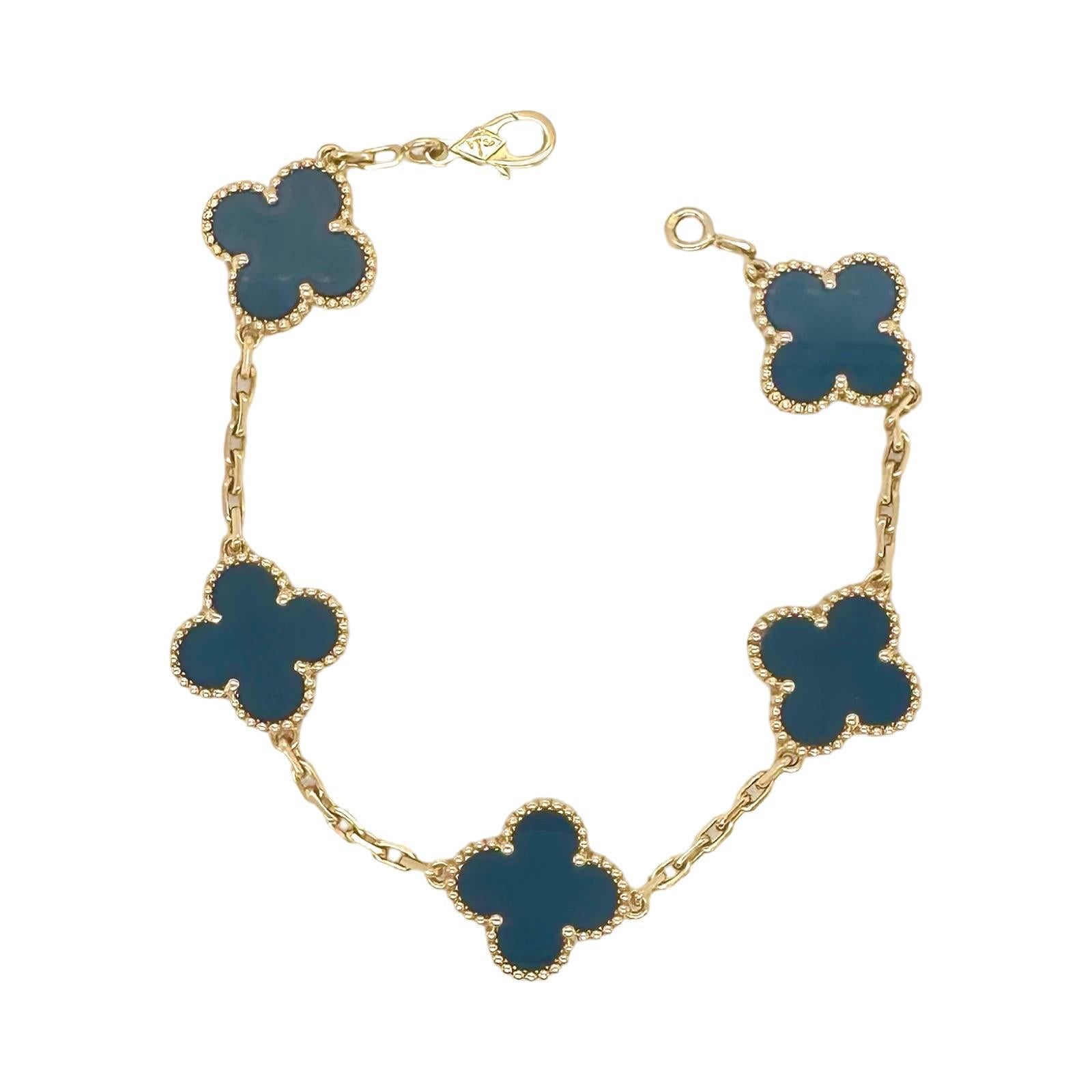 Van Cleef & Arpels Bracelet Vintage Alhambra 5 Motif Onyx Noir, Service Papier en vente 1
