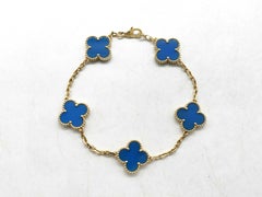 Van Cleef & Arpels Vintage Alhambra 5 Motif Blue Agate 18K Yellow Gold Bracelet