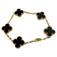 Van Cleef & Arpels Vintage Alhambra 5 Motif Bracelet Onyx 18kt YG Box Papers COA