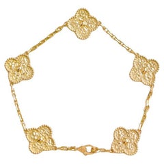 Van Cleef & Arpels Vintage Alhambra 5 Motif Hammered 18K Yellow Gold Bracelet