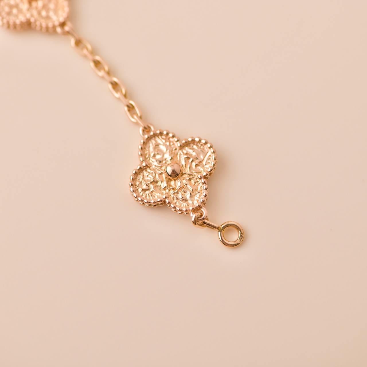 Van Cleef & Arpels Vintage Alhambra 5 Motif Hammered 18K Rose Gold Bracelet 1