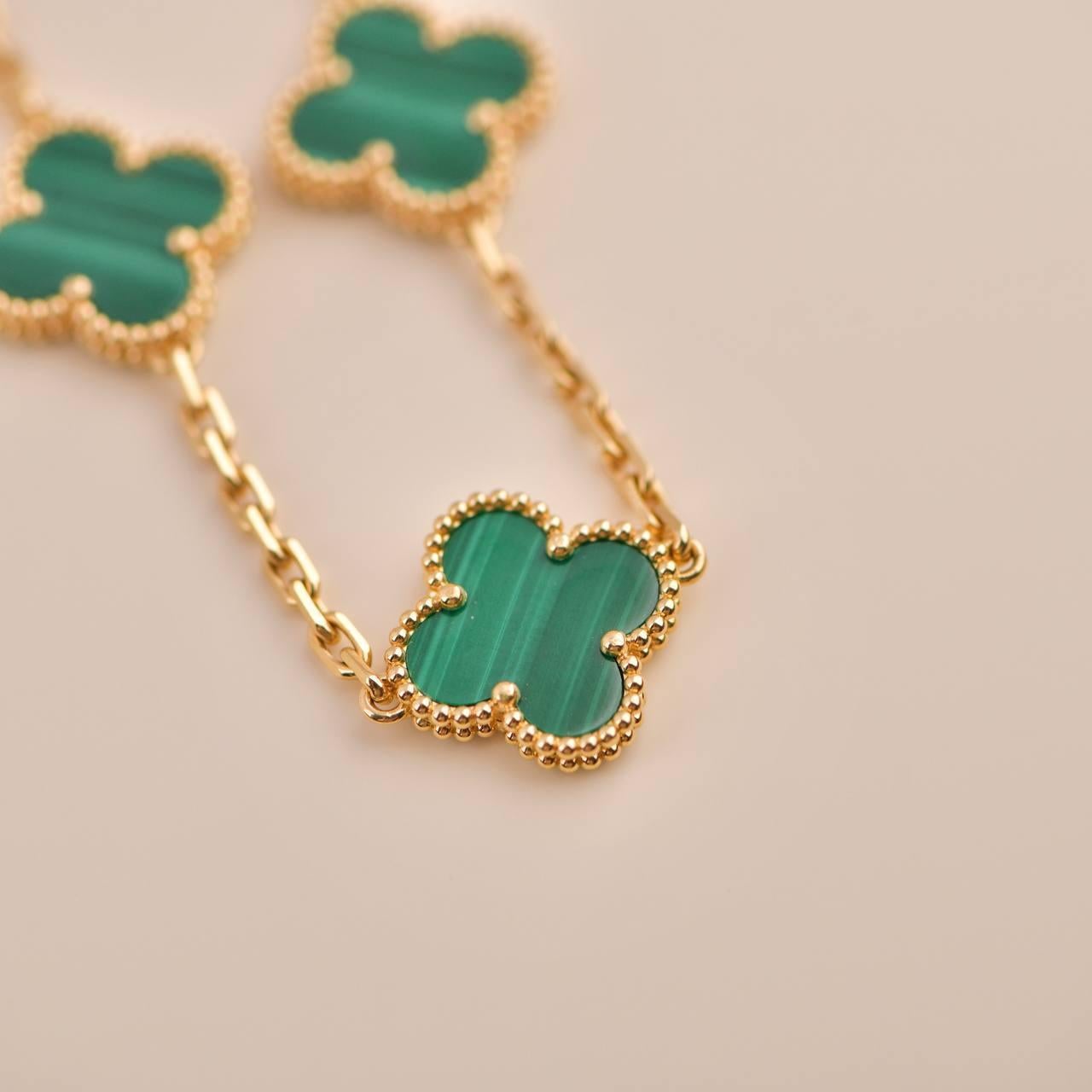 Van Cleef & Arpels Vintage Alhambra 5 Motif Malachite 18K Gold Bracelet 1
