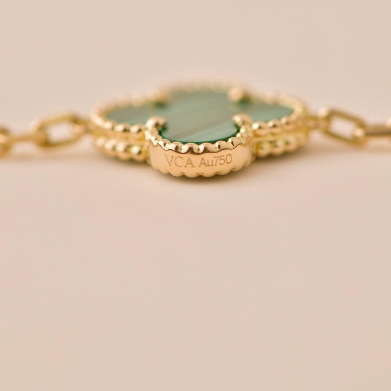 Van Cleef & Arpels Vintage Alhambra 5 Motif Malachite 18K Gold Bracelet 3