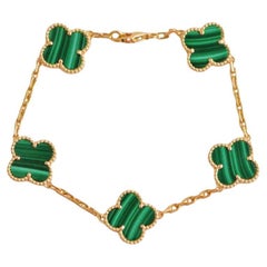 Van Cleef & Arpels Vintage Alhambra 5 Motif Malachite 18K Gold Bracelet