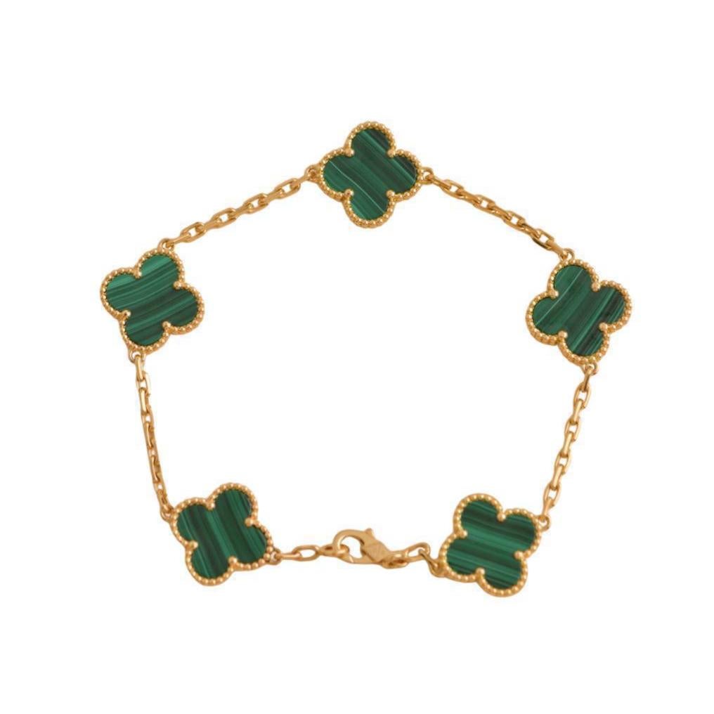 Van Cleef & Arpels Bracciale Vintage Alhambra 5 Motivi Malachite Oro 18K