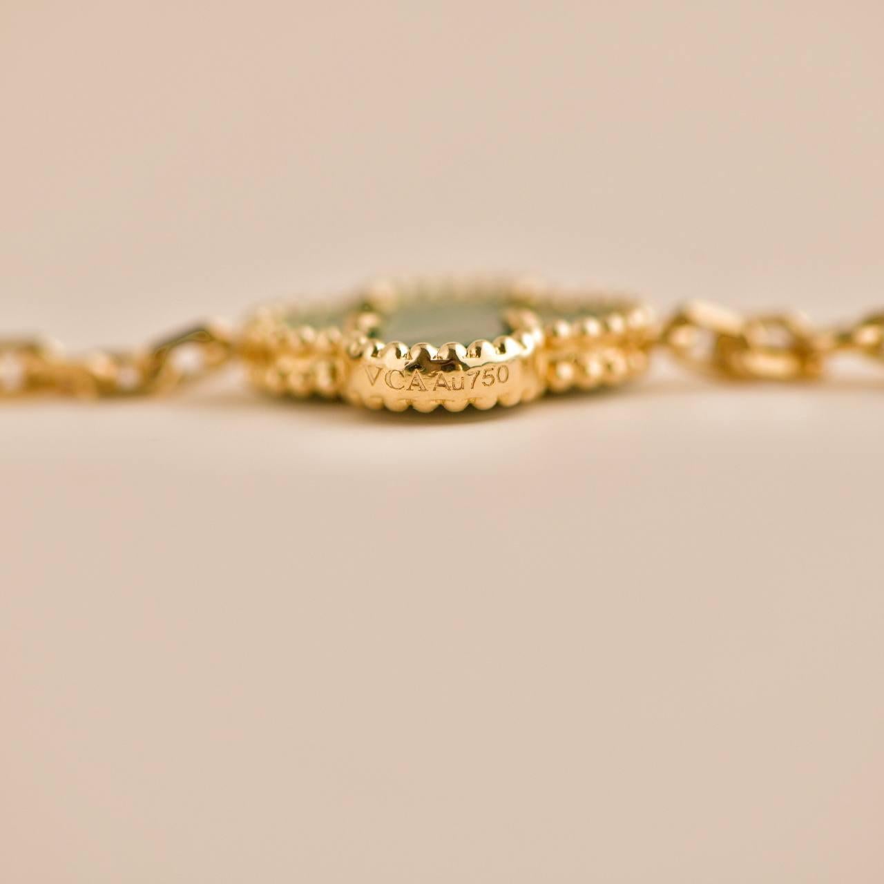 Van Cleef & Arpels Vintage Alhambra 5 Motif Malachite 18k Yellow Gold Bracelet 2