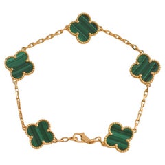 Van Cleef & Arpels Vintage Alhambra 5 Motif Malachite 18k Yellow Gold Bracelet