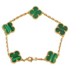 Van Cleef & Arpels Bracciale Vintage Alhambra 5 Motivi Malachite Oro Giallo 18k