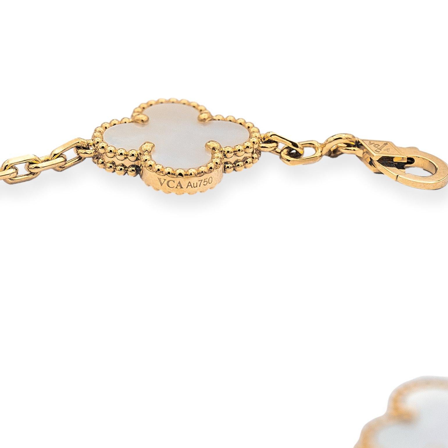 Modern Van Cleef & Arpels Vintage Alhambra 5 Motif MOP 18ky Gold Bracelet New