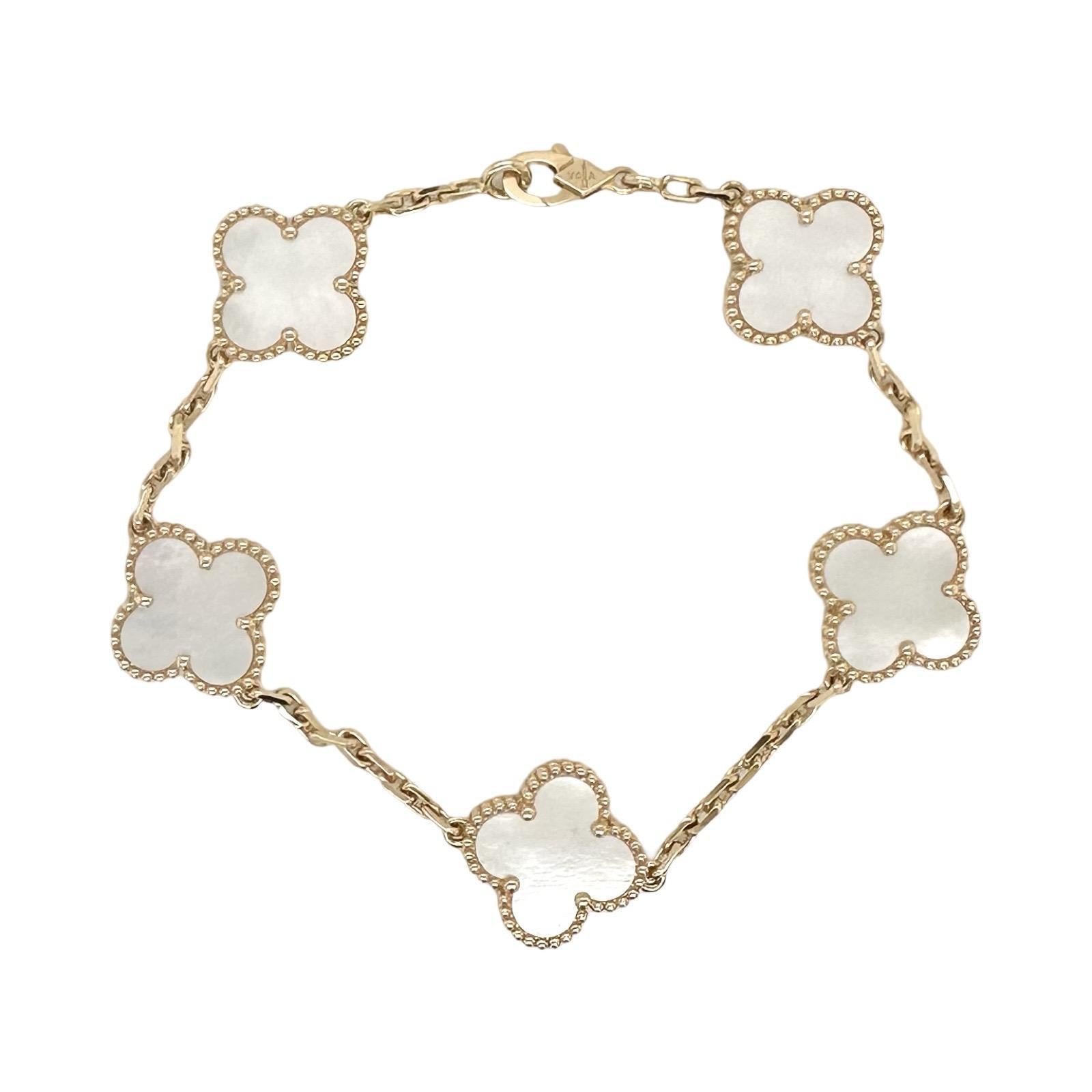 Van Cleef & Arpels Vintage Alhambra Perlmutt-Armband mit 5 Motiven für Damen oder Herren