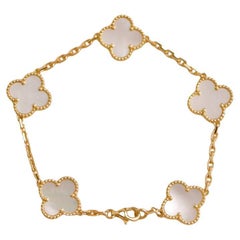 Van Cleef & Arpels Vintage Alhambra 5 Motif Mother of Pearl Yellow Gold Bracelet