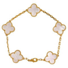 Van Cleef 
Arpels Vintage Alhambra 5 Motif Mother of Pearl Yellow Gold Bracelet