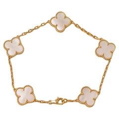 Van Cleef & Arpels Vintage Alhambra 5 Motif Mother of Pearl Yellow Gold Bracelet
