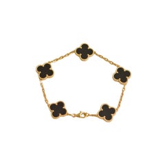 Van Cleef & Arpels Vintage Alhambra Armband aus 18 Karat Gelbgold mit 5 Motiven aus Onyx