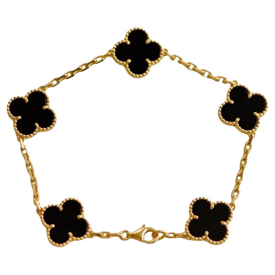 Van Cleef 
Arpels Bracciale vintage Alhambra 5 Motif Onyx in oro giallo 18 carati in vendita