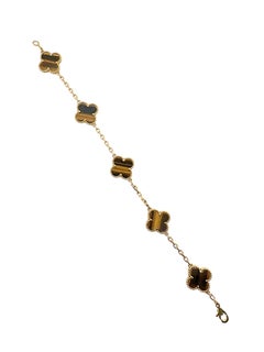 Van Cleef & Arpels Vintage Alhambra 5 Motif Tiger's Eye 18K Yellow Gold Bracelet