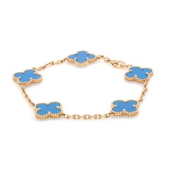 Van Cleef & Arpels Vintage Alhambra 5 Motifs Agate Bracelet 18K Yellow Gold