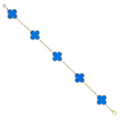 Van Cleef & Arpels Vintage Alhambra 5 Motifs Blue Agate 18k Yellow Gold Bracelet