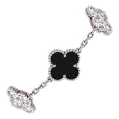 Van Cleef 
Arpels Vintage Alhambra 5 Motifs Bracelet 18K White Gold and Onyx