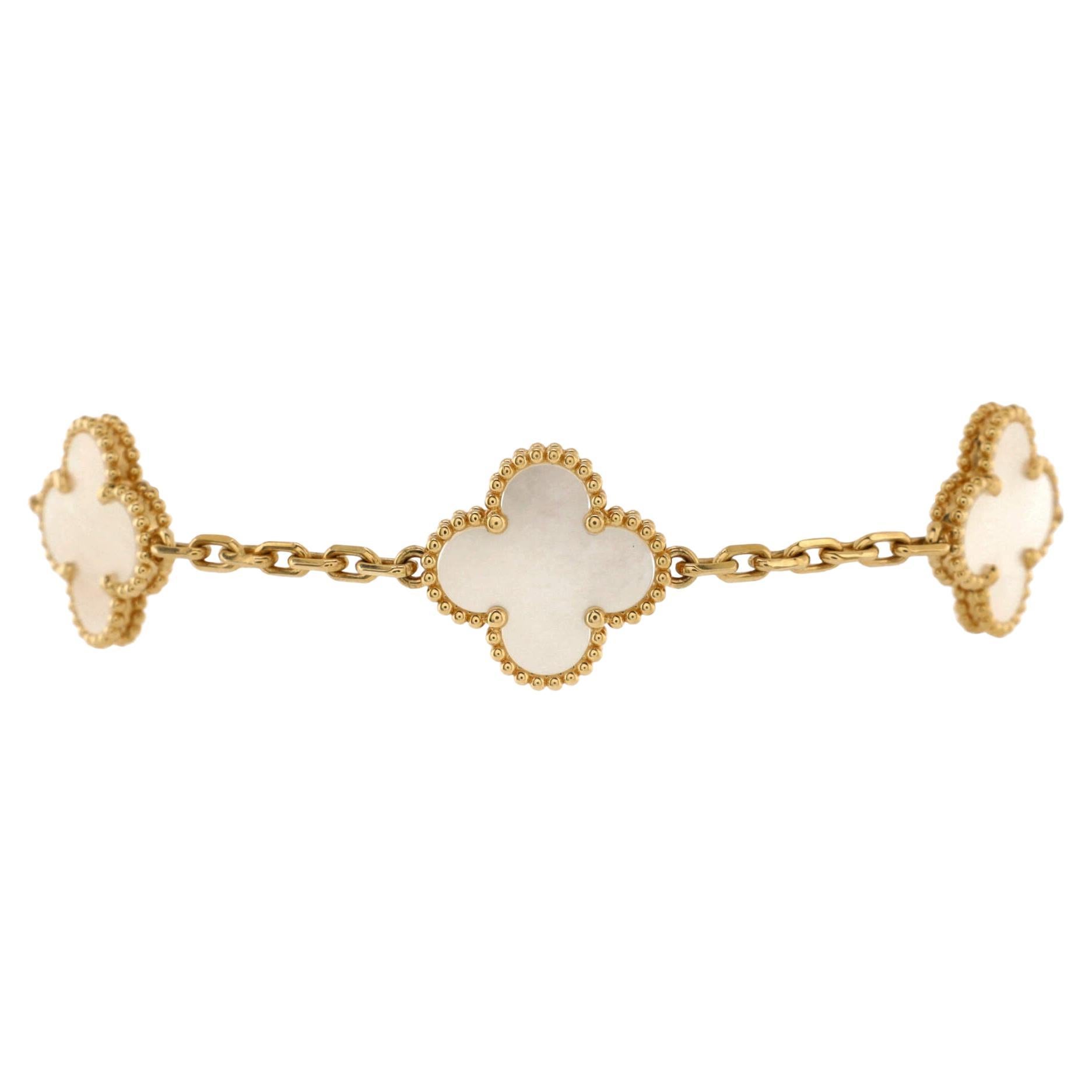 Van Cleef & Arpels Vintage Alhambra 5 Motifs Bracelet 18K Yellow Gold and Mother