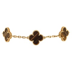 Van Cleef & Arpels Vintage Alhambra 5 Motifs Bracelet 18K Yellow Gold and Tiger