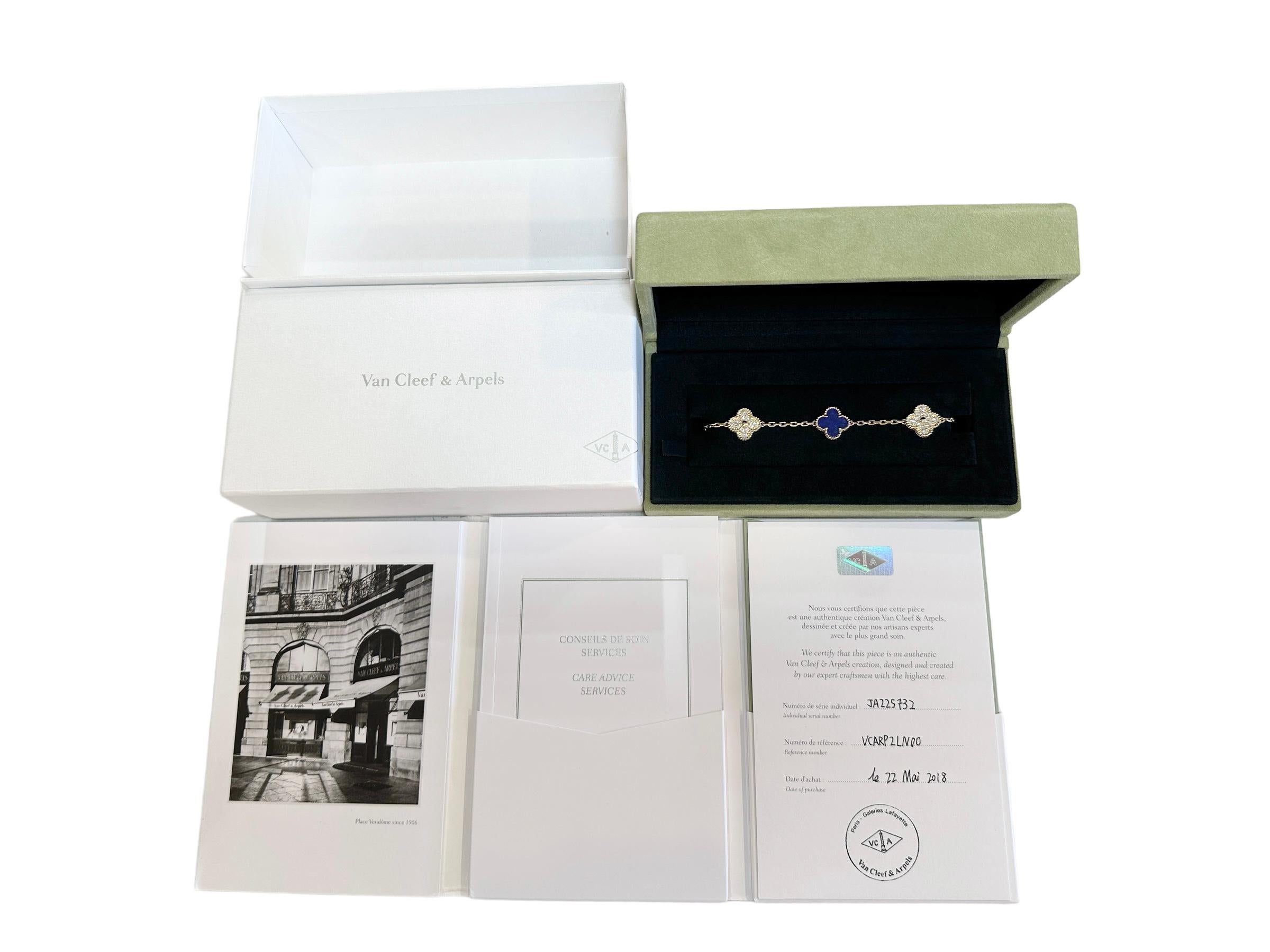 Van Cleef & Arpels Vintage Alhambra 5 Motifs Bracelet Lapis Lazuli Diamonds 3