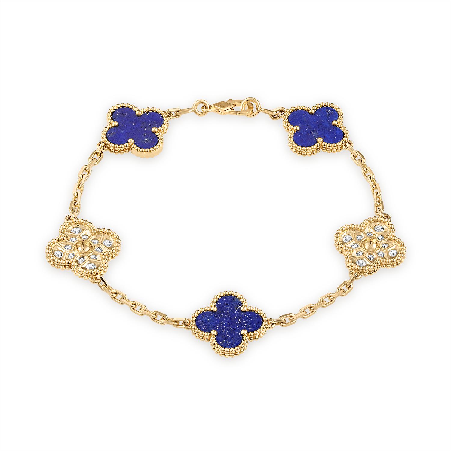 The Lapis Lazuli alternating diamonds Vintage Alhambra bracelet. Limited edition in Paris flagship store around 2018. A true collector's piece. Very well-kept excellent condition. Comes with the boxes and the certificate. The original length has